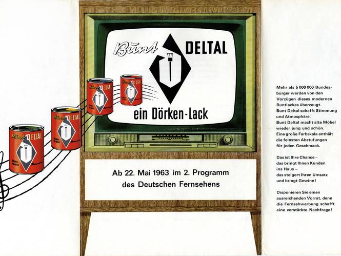 Erstmals im Deutschen Fernsehen: die Dörken-Lacke Malerweiss und Buntdeltal.